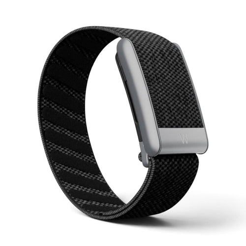 Azura Black Slate fitness tracker with a textured black fabric band and a sleek grey metallic casing